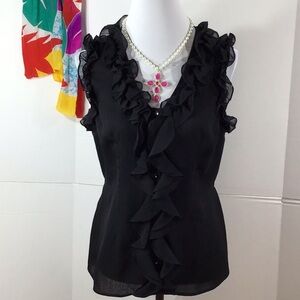 Kay Celine feminine black ruffle blouse M